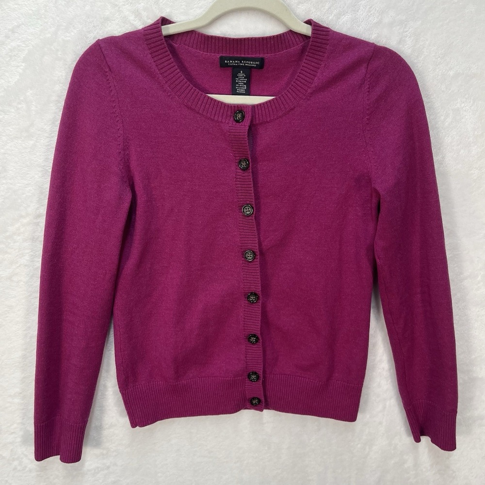 Banana Republic Extra Fine Merino Wool Cardigan Womens Small Pink Sweater Fall